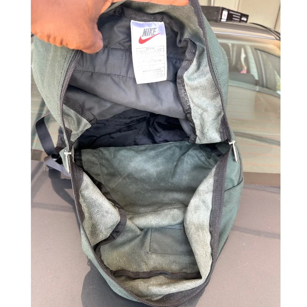 Vintage Nike Suede Leather Bottom Swoosh Green Backpack‎